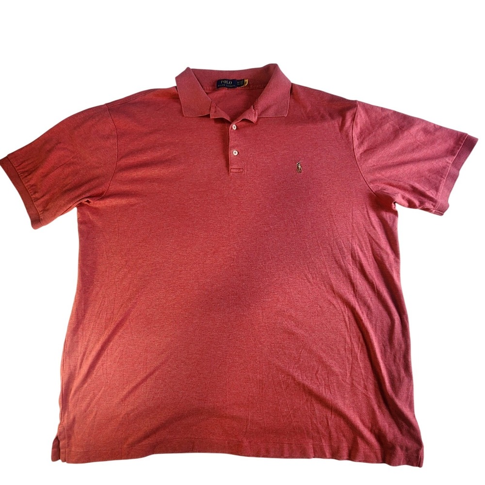 RALPH LAUREN Polo Shirt Mens 3XLT Big Tall Red Pink Short Sleeve Flesh Pony - Picture 2 of 8